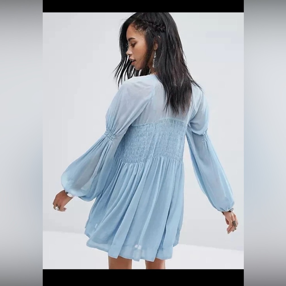 Free People Light Blue Mini Dress with Intimately by Free People Mini Slip - Picture 5 of 16
